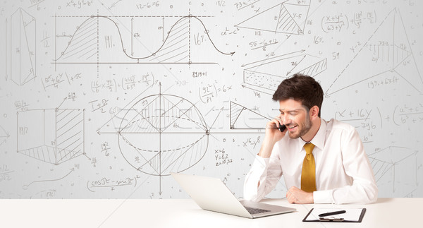 Businessman with business calculations background Stock photo © ra2studio