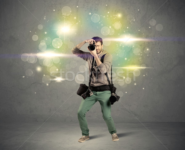 Foto stock: Fotógrafo · luzes · jovem · amador · profissional