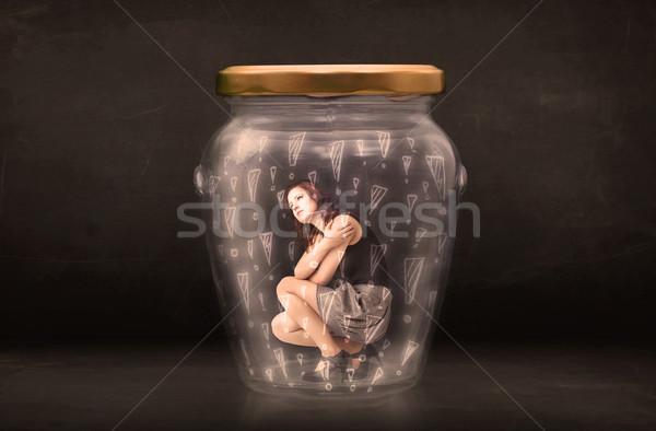 Business woman uwięzione jar szkła smutne teen Zdjęcia stock © ra2studio