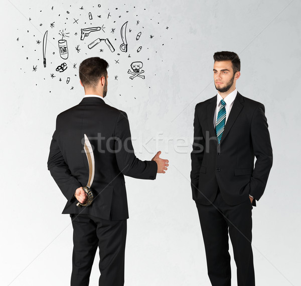 Business Geschäftsmann Handshake versteckt Waffe Symbole Stock foto © ra2studio