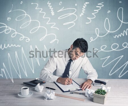 Fáradt irodai dolgozó rajzolt rendetlen vonalak elegáns Stock fotó © ra2studio
