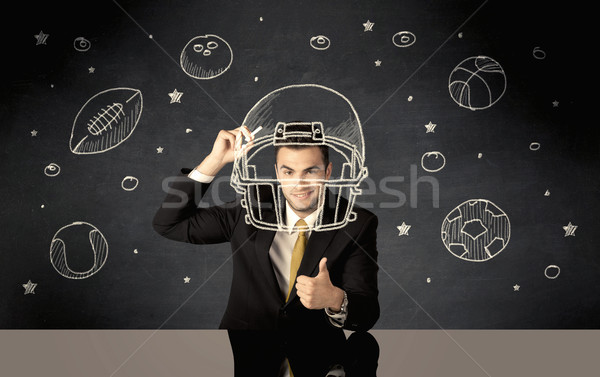 Geschäftsmann Zeichnung Helm Sport Kugeln glücklich Stock foto © ra2studio