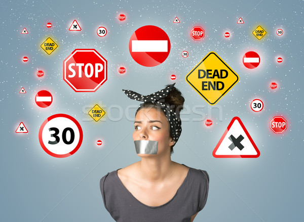 Genç kadın ağız trafik etrafında kafa yüz Stok fotoğraf © ra2studio