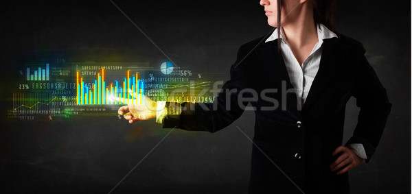 Stock foto: Jungen · business · woman · anfassen · farbenreich · Charts · Diagramme