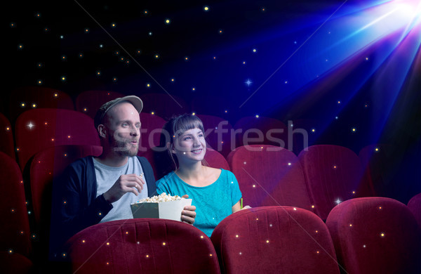 [[stock_photo]]: Couple · regarder · 3D · film · peu