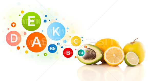 Healthy fruits with colorful vitamin symbols and icons Stock photo © ra2studio