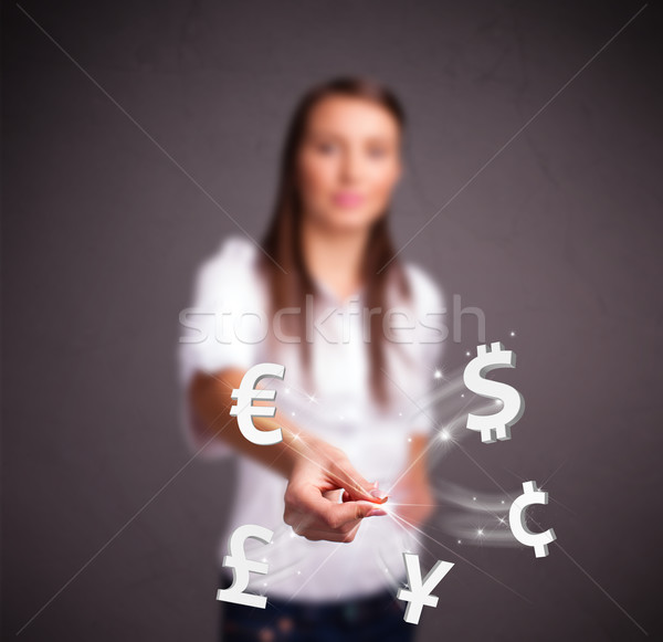 Jonge dame valuta iconen mooie Stockfoto © ra2studio
