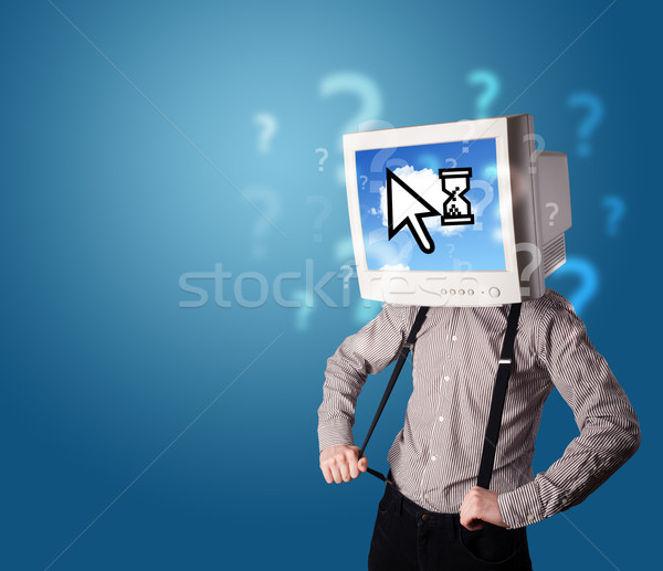 Person with a monitor head and cloud based technology on the scr Stock photo © ra2studio