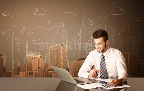 Empresário edifícios sessão preto tabela papel Foto stock © ra2studio