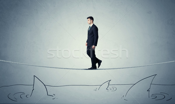Empresário caminhada corda acima corajoso Foto stock © ra2studio