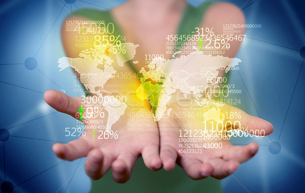 Business person holding earth statistics map Stock photo © ra2studio