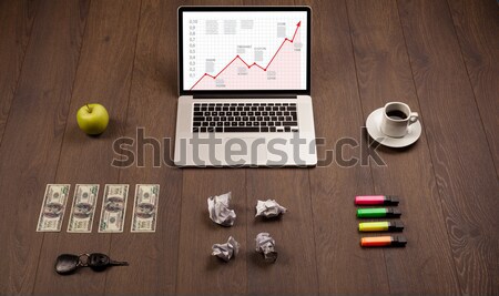 Business table with notebook computer and office accessories Stock photo © ra2studio