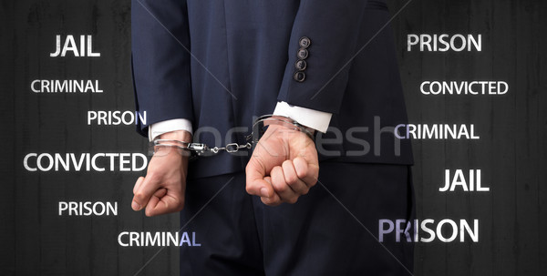 Close convicted with labels and handcuffs Stock photo © ra2studio