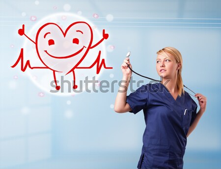 Stock photo: Attractive doctor with happy red smiling heart