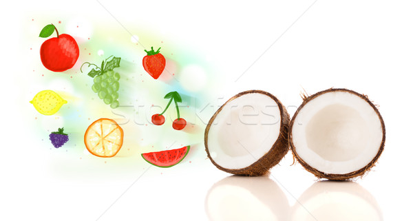 Renkli meyve resimli beyaz gıda Stok fotoğraf © ra2studio