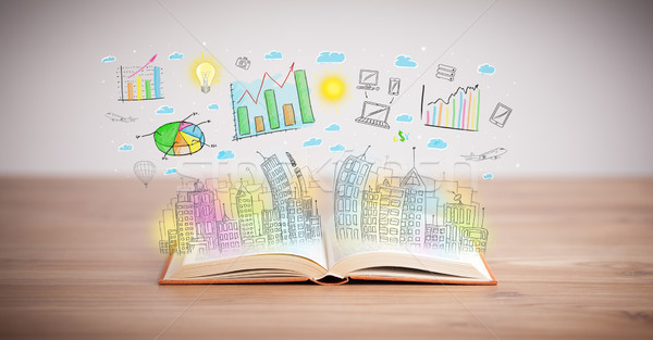 drawing of a business scheme on an opened book Stock photo © ra2studio