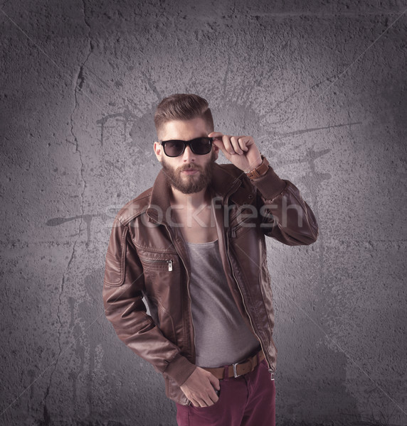 Stylish männlich Bart Sonnenbrillen Hipster Mode Stock foto © ra2studio