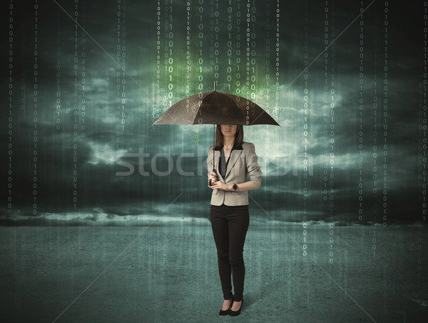 Business woman standing with umbrella data protection concept Stock photo © ra2studio