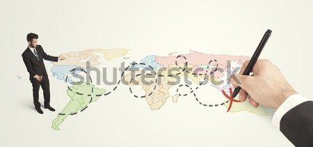 Geschäftsmann schauen Karte Route gezeichnet Hand Stock foto © ra2studio