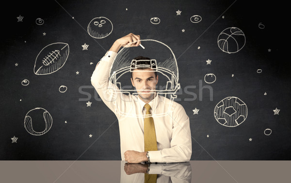 Om de afaceri desen cască sportiv fericit Imagine de stoc © ra2studio