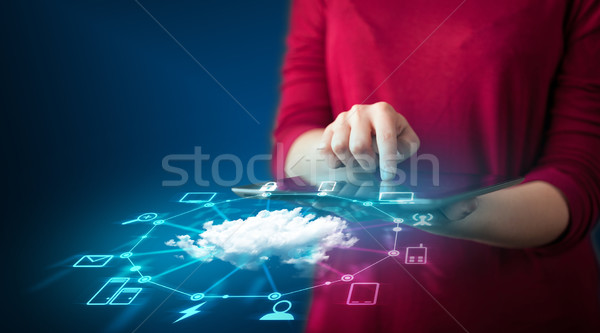 Strony tabletka chmura sieci technologii Zdjęcia stock © ra2studio