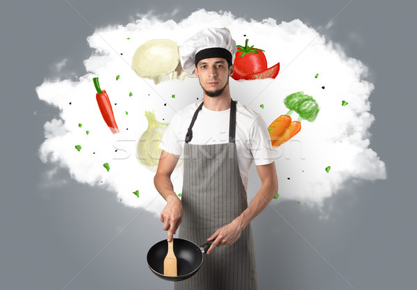 Vegetables on cloud with male cook Stock photo © ra2studio
