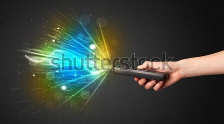 Stock photo: Painter working with airbrush and paints colorful paint