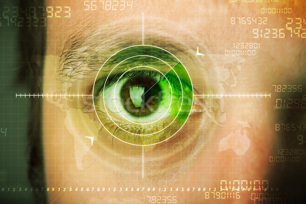 Modern man with cyber technology target military eye Stock photo © ra2studio
