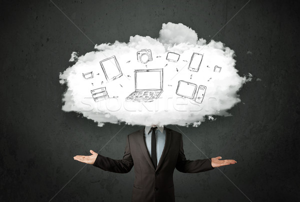 Professional business man with cloud network head Stock photo © ra2studio