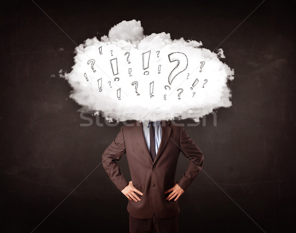 Stock photo: Business man cloud head with question and exclamation marks 