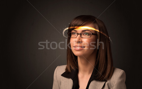 Stockfoto: Mooie · vrouw · naar · futuristische · hoog · tech · bril