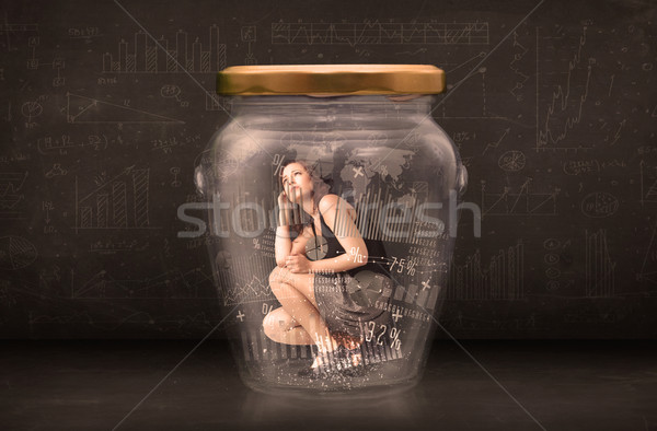 Mujer de negocios jar gráfico tabla símbolos ordenador Foto stock © ra2studio