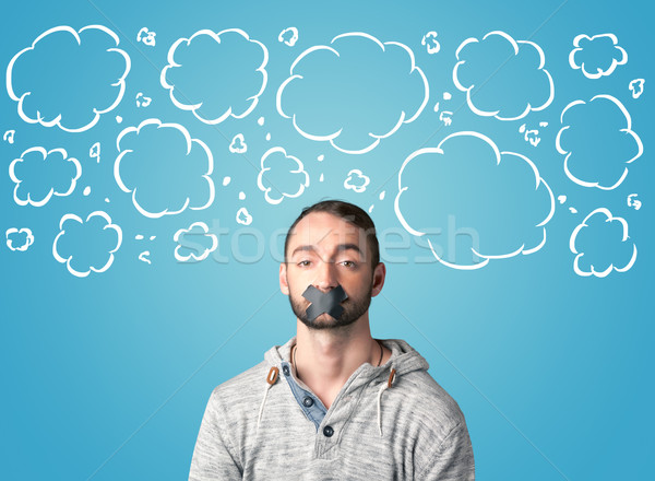 Funny person with taped mouth  Stock photo © ra2studio