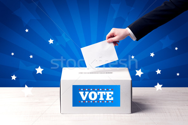 Kéz szavazócédula fából készült doboz szavazás háttér Stock fotó © ra2studio