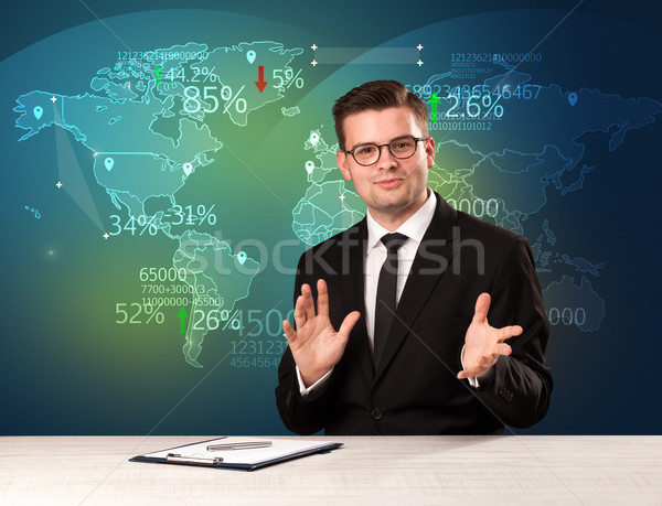 Trade market analyst is studio reporting world trading news with map concept Stock photo © ra2studio
