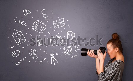 молодые фотограф съемки фотографии иконки привлекательный Сток-фото © ra2studio