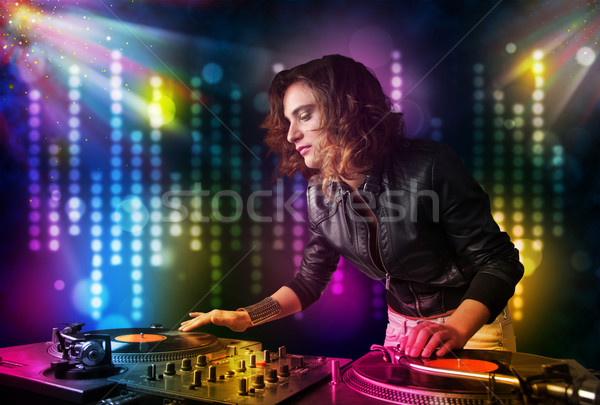 девушки играет дискотеку свет шоу довольно Сток-фото © ra2studio