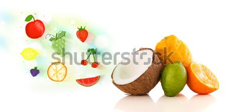 Colorful fruits with hand drawn illustrated fruits  Stock photo © ra2studio
