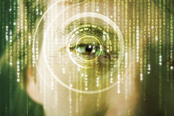 Modern cyber soldier with target matrix eye Stock photo © ra2studio