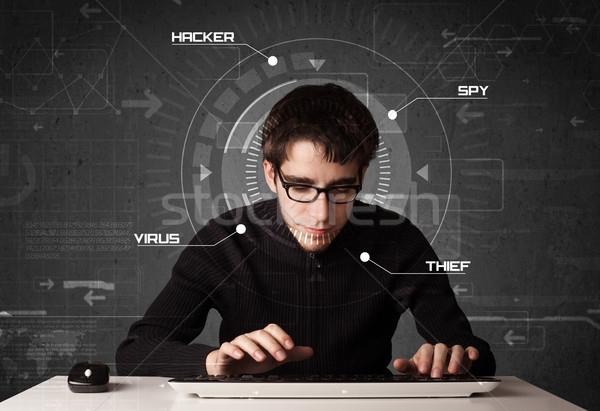 Stock foto: Jungen · Hacker · futuristisch · Hacking · persönlichen · Informationen