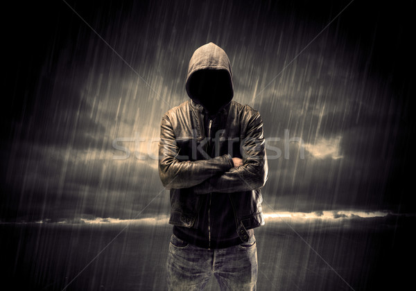 Anonymous terrorist in hoodie at night Stock photo © ra2studio