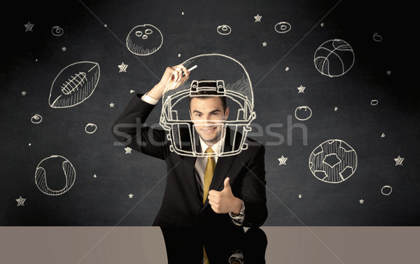 Foto stock: Empresário · desenho · capacete · esportes · feliz