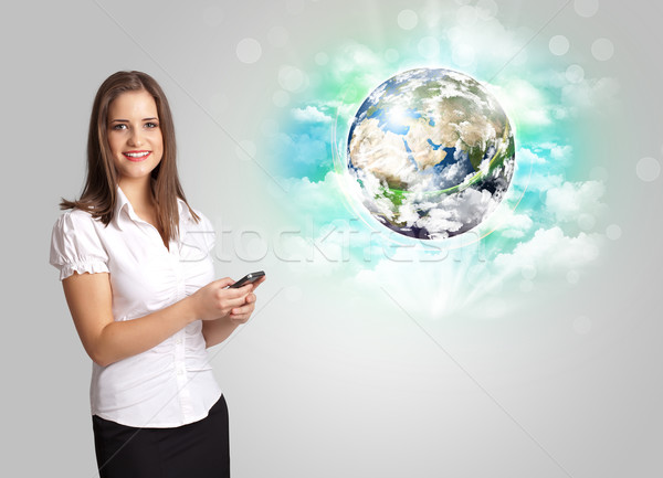 Tierra nube jóvenes mujer de negocios negocios Foto stock © ra2studio