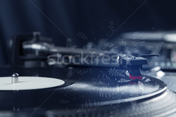 Stock photo: Turntable playing music with hand drawn cross lines