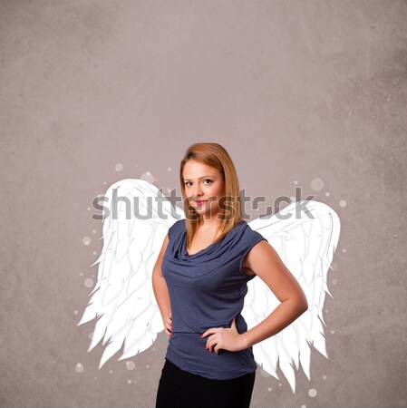 Aranyos személy angyal illusztrált szárnyak koszos Stock fotó © ra2studio