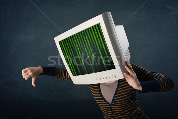 Cyber human with a monitor screen and computer code on the displ Stock photo © ra2studio