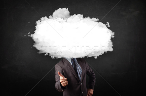 [[stock_photo]]: Homme · d'affaires · blanche · nuage · tête · ordinateur