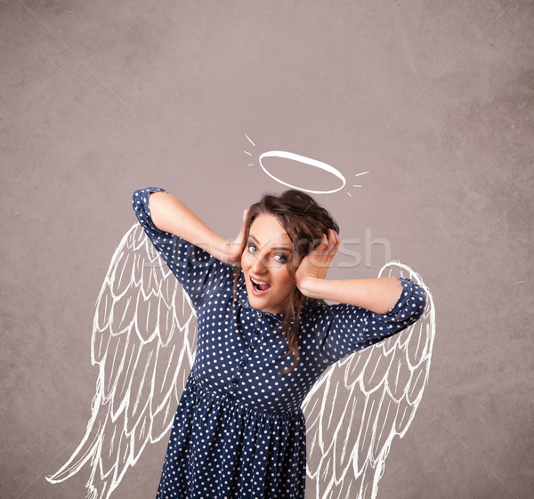 Cute meisje engel geïllustreerd vleugels Stockfoto © ra2studio
