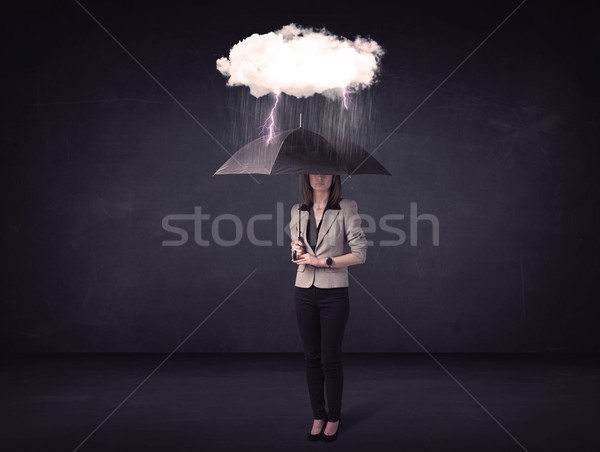 Mujer de negocios pie paraguas pequeño tormenta nube Foto stock © ra2studio