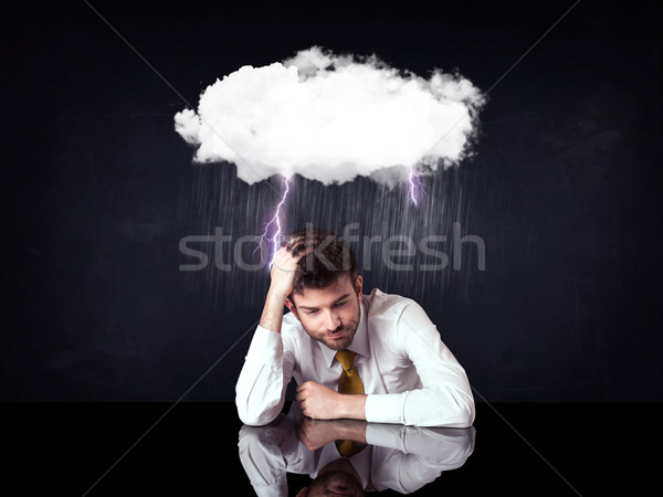 [[stock_photo]]: Déprimée · affaires · séance · nuage · foudre · pluies